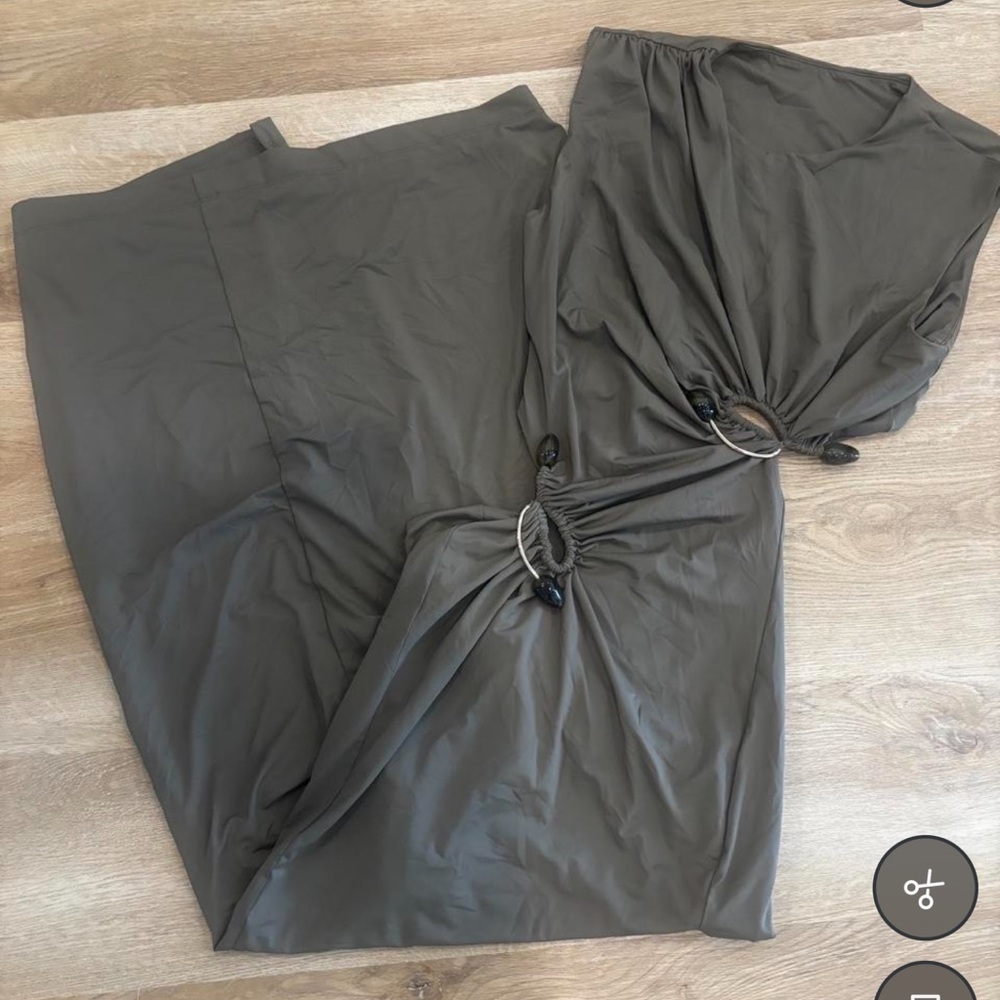 Bardot Olive Green Maxi Skirt with Drawstring Ring Detail